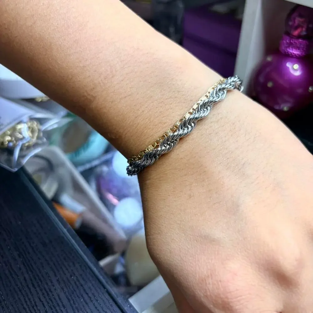Goth metalcore silver rope bracelet